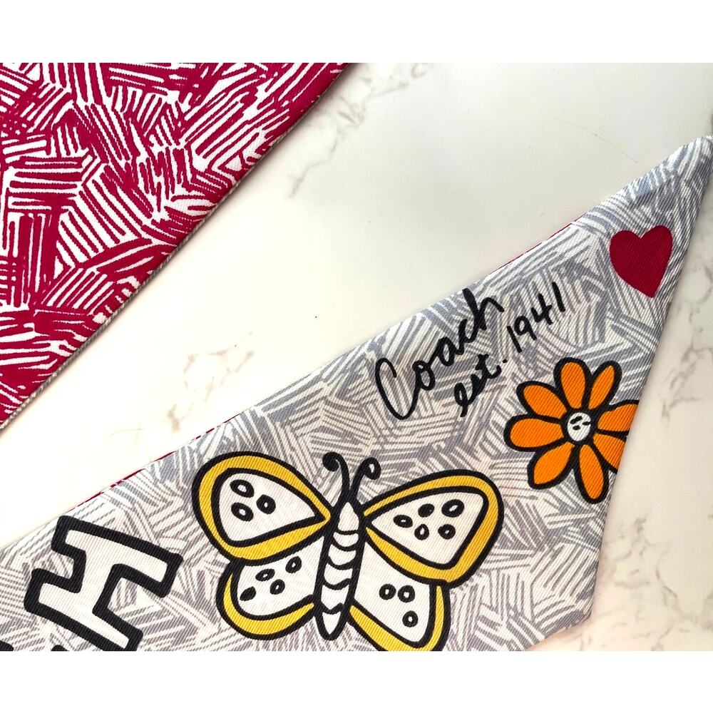 Coach 100% Silk Multi-Color "Doodle Sketch" Novelty Print Bandeau with Box NWOT - Picture 5 of 8